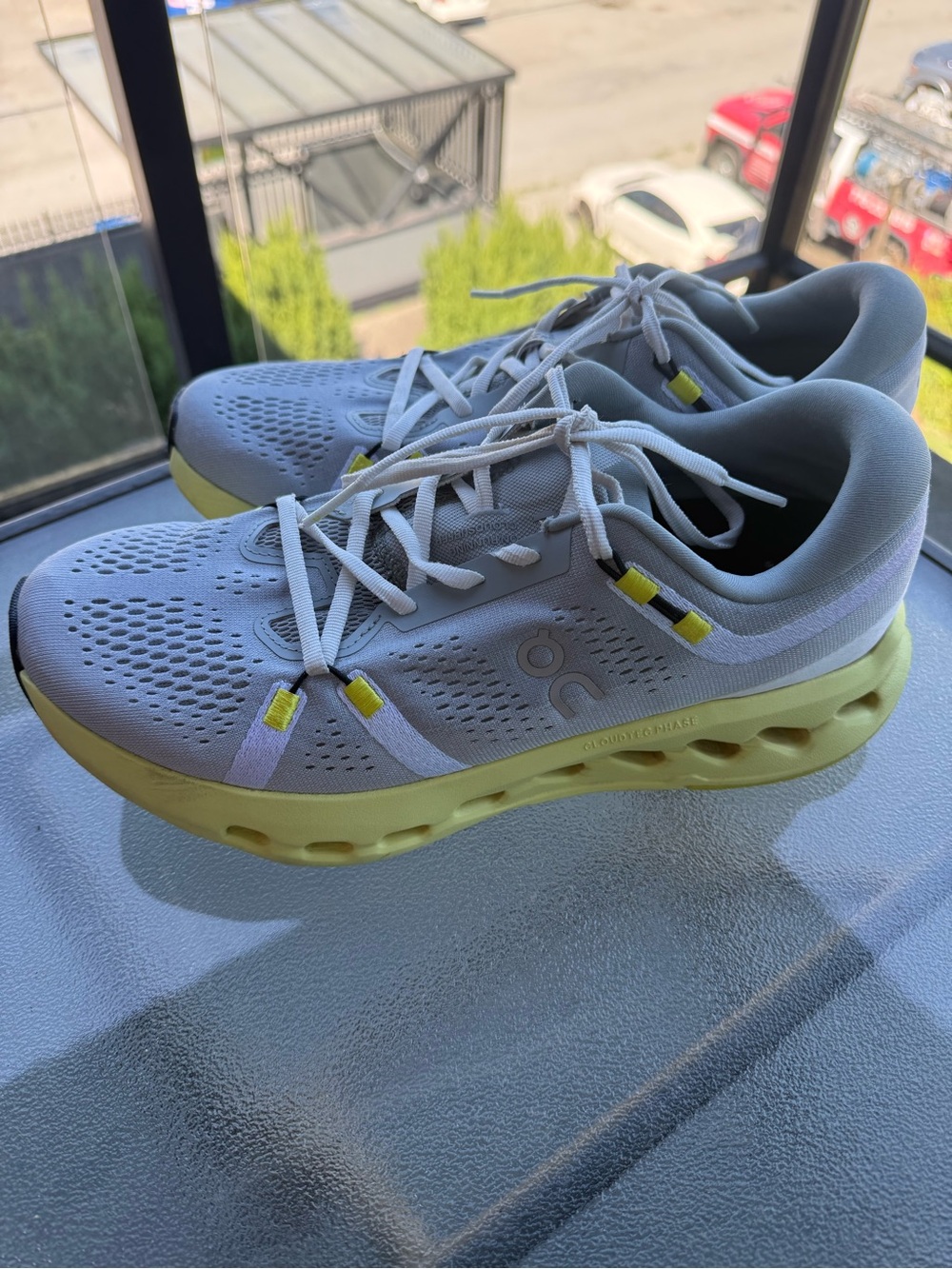 On Running Women's Neutral-Gray Running Shoes with Yellow Sole Accents